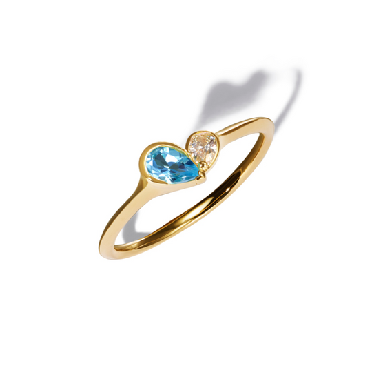 Blue Topaz Mini Duo Heart Ring