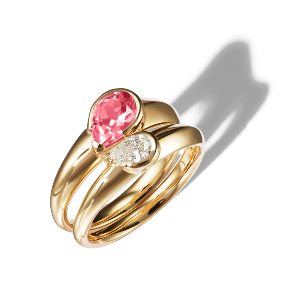 Pink Tourmaline Duo Heart Stacking Ring