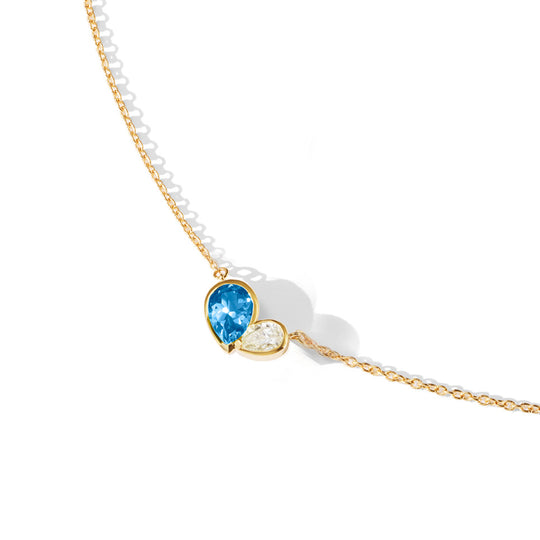 Mini Blue Topaz Duo Heart Necklace