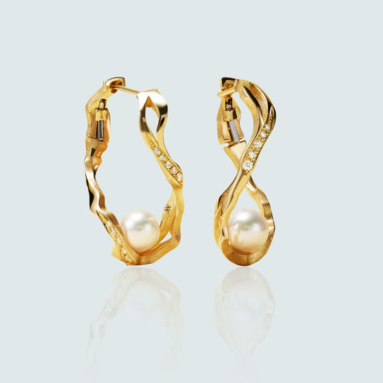 Kintsugi Infinity Diamond/ Pearl Hoops - Bridal