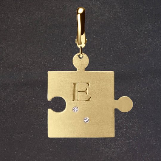 Diamond Braille Puzzle Piece Charm YG - Mens