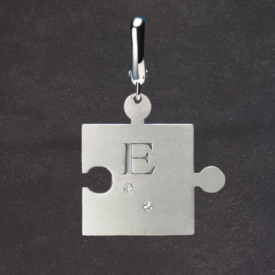 Diamond Braille Puzzle Piece Charm WG - Mens