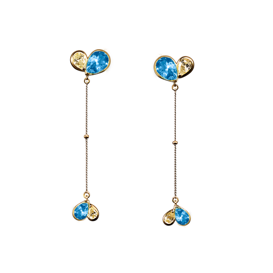 Duo Heart Balloon Drop Earrings (Blue Topaz)