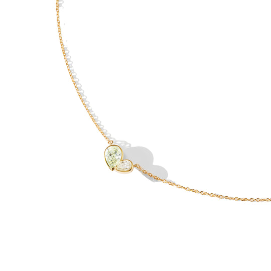 Mini Duo Heart Pendant Necklace (Diamond/Diamond)