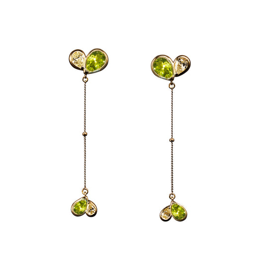Duo Heart Balloon Drop Earrings (Peridot)