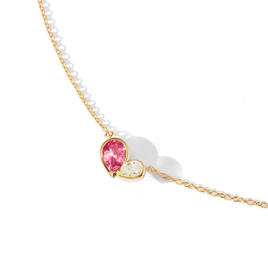 Mini Pink Tourmaline Duo Heart Necklace