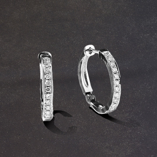 Platinum Noir En Pave Hoops - Mens