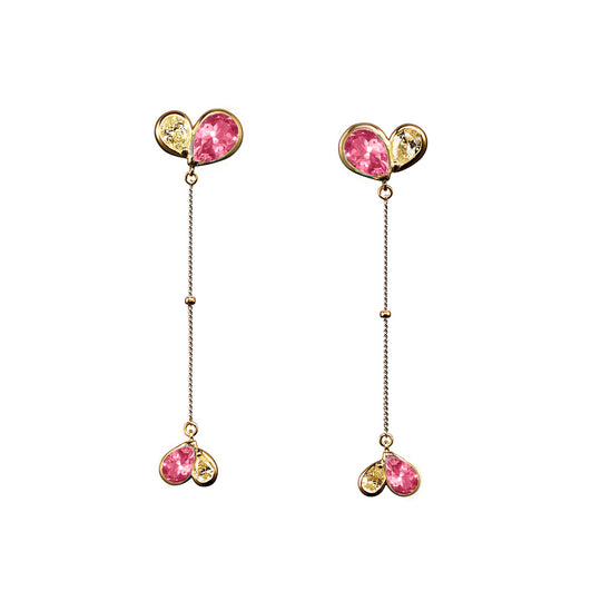 Duo Heart Balloon Drop Earrings (Pink Tourmaline)