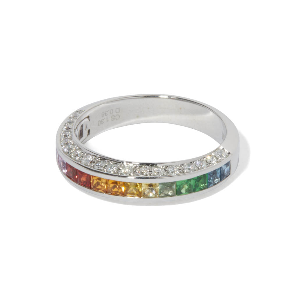 Rainbow Sapphire and Natural Diamond 18kt White Gold Ring | MILAMOR...